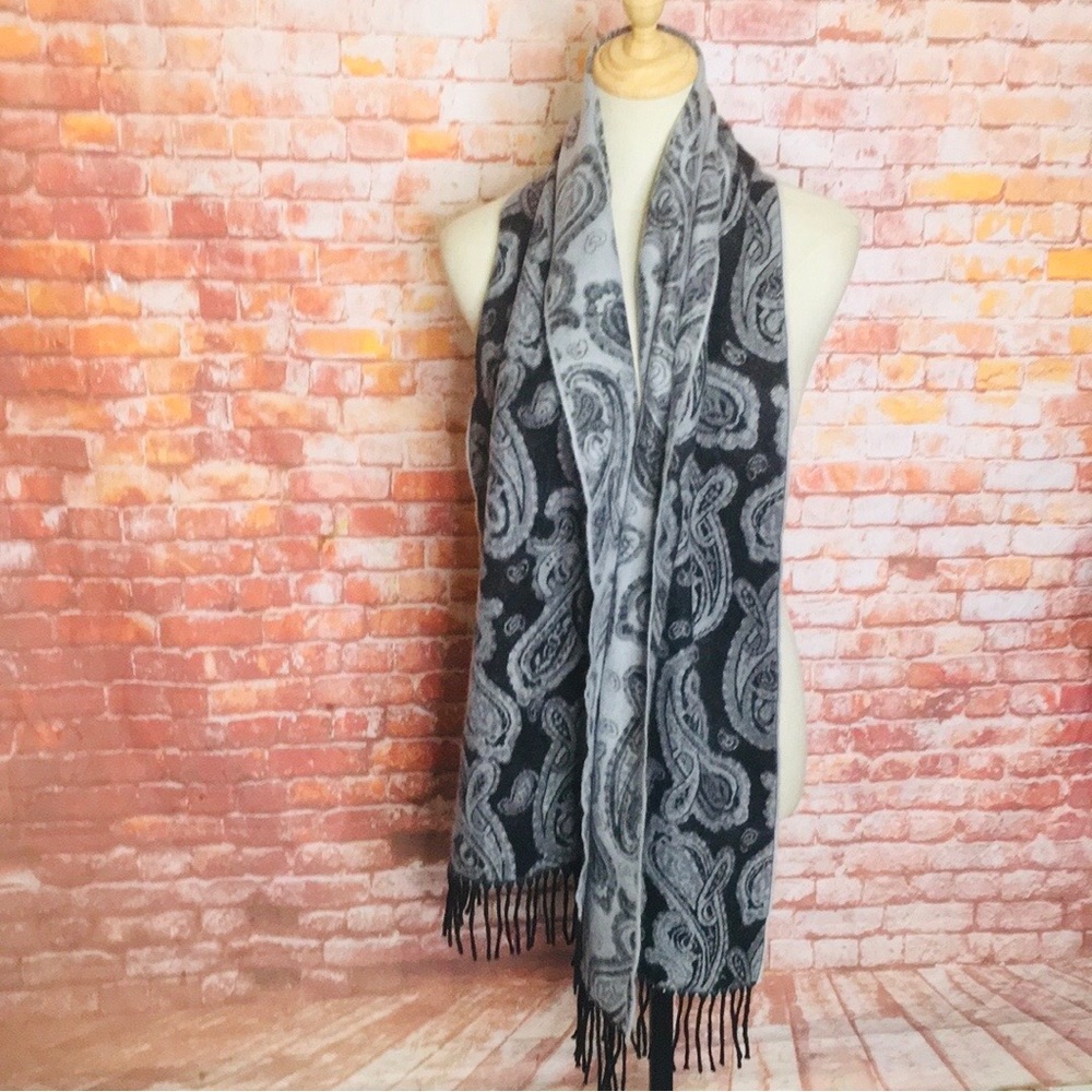 Attention Better Than Cashmere Black and Gray Soft Paisley Scarf